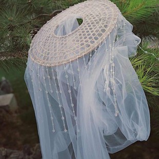 Hanfu hat Hanfu heavy industry crystal curtain curtain martial arts film and television drama ancient costume retro cover veil bucket hat