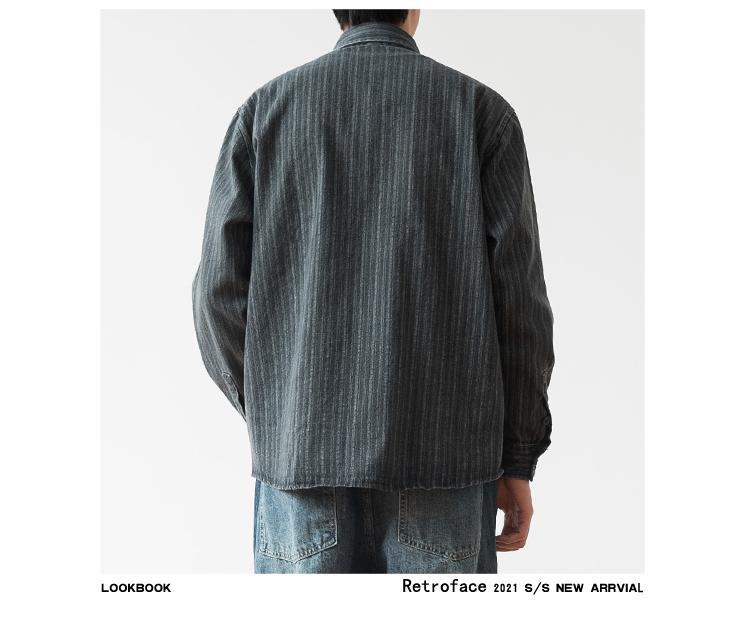 Amerikaans gestreept denim overhemd met borduursel voor heren_voghion.com