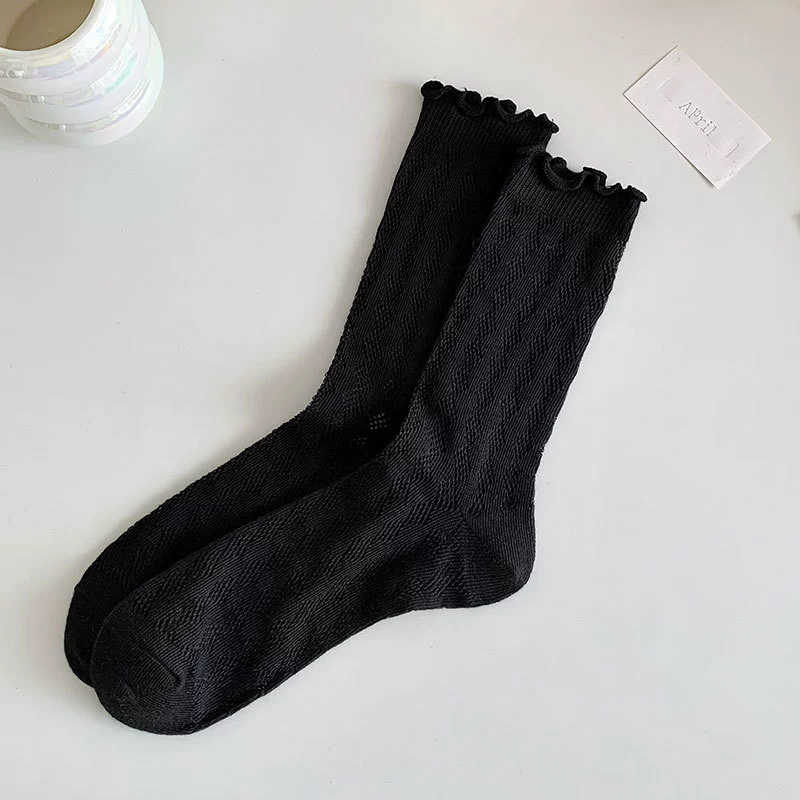 Summer breathable white spring knee socks, mid-length