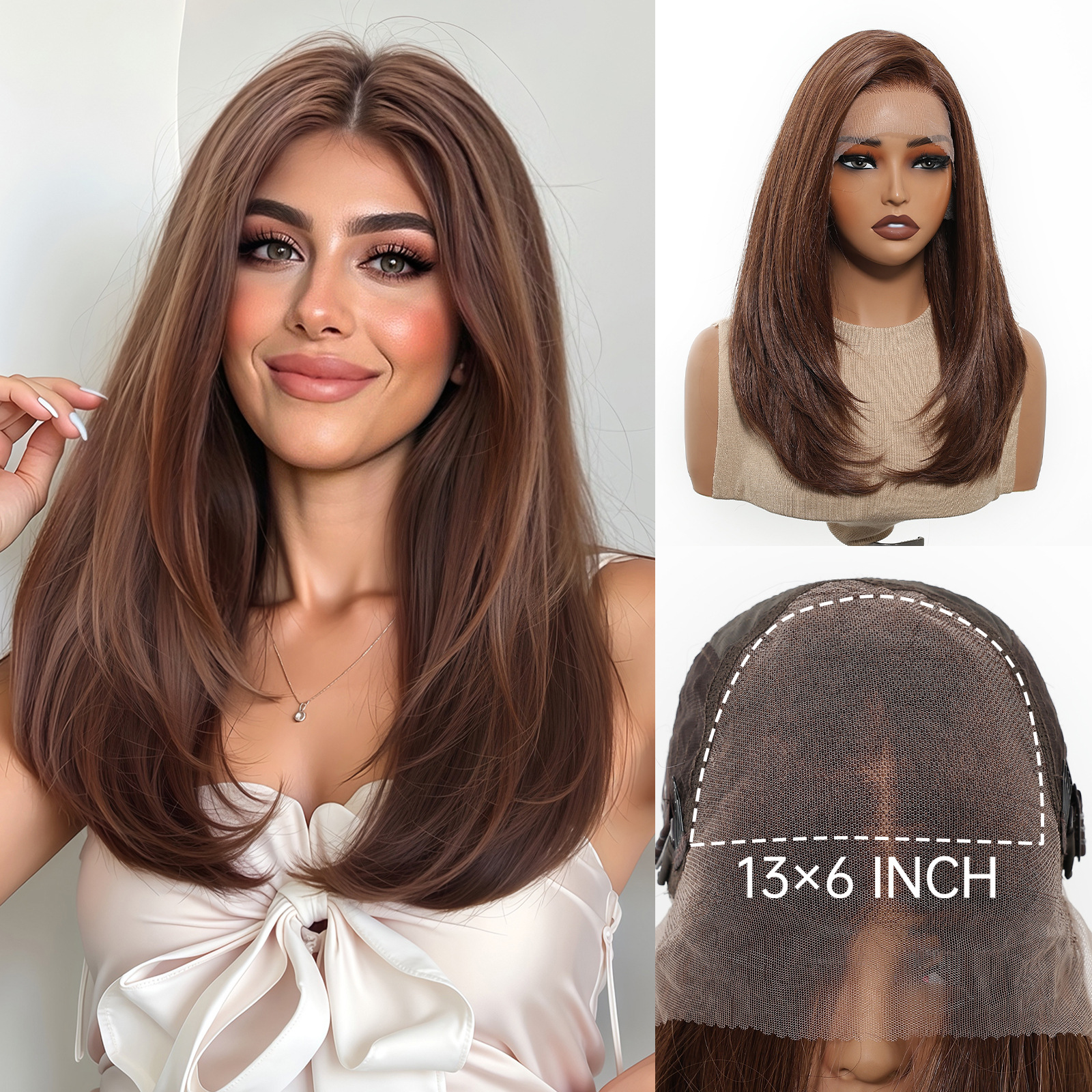 13 * 6 gran área de gradiente dorado pelucas de encaje femenina libre cosida cabello suave suave fibra química pelucas de encaje image 10
