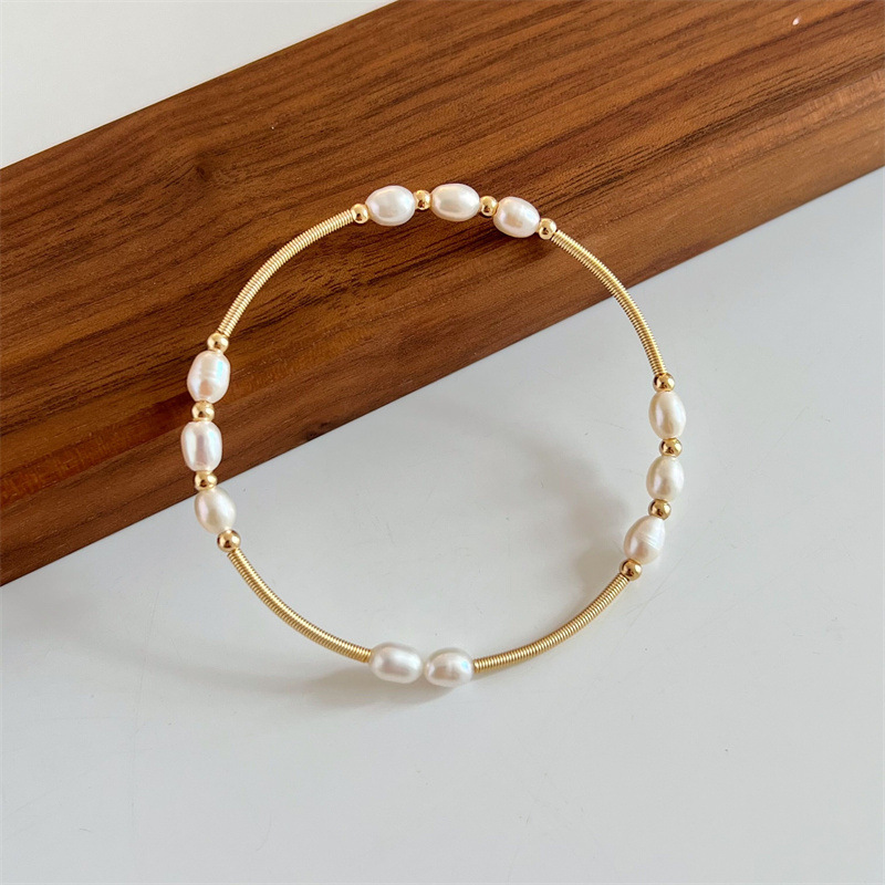 Retro Geometric Copper Plating Pearl Bangle
