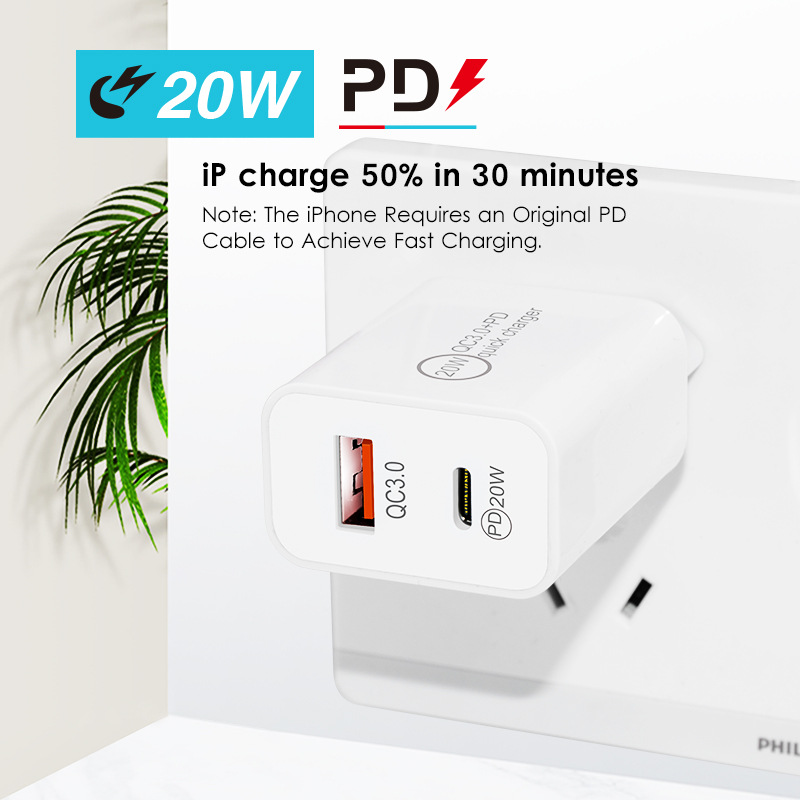 PD20W şarj cihazı 5V3A İngiliz standardı tip-c QC3.0 çift portlu hızlı adaptör şarj başlığı_voghion.com