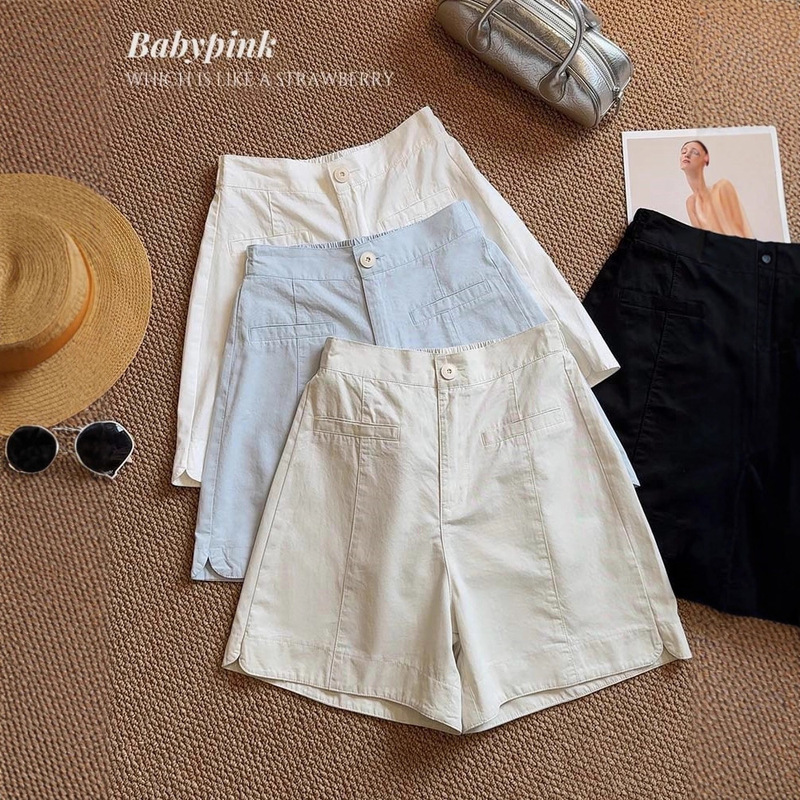 Five-Point Shorts 2025 New Washed Cotton Versatile Casual Elegant Slim A-Line Wide-Leg Pants Summer High-Waisted Pants