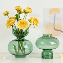 北欧现代绿色葫芦花瓶创意插花器干花鲜花台面装饰品摆件玻璃花瓶