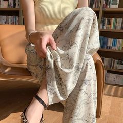 女士夏季轻薄宽松绵绸人造棉加长版长裤直筒家居裤网红休闲裤外穿
