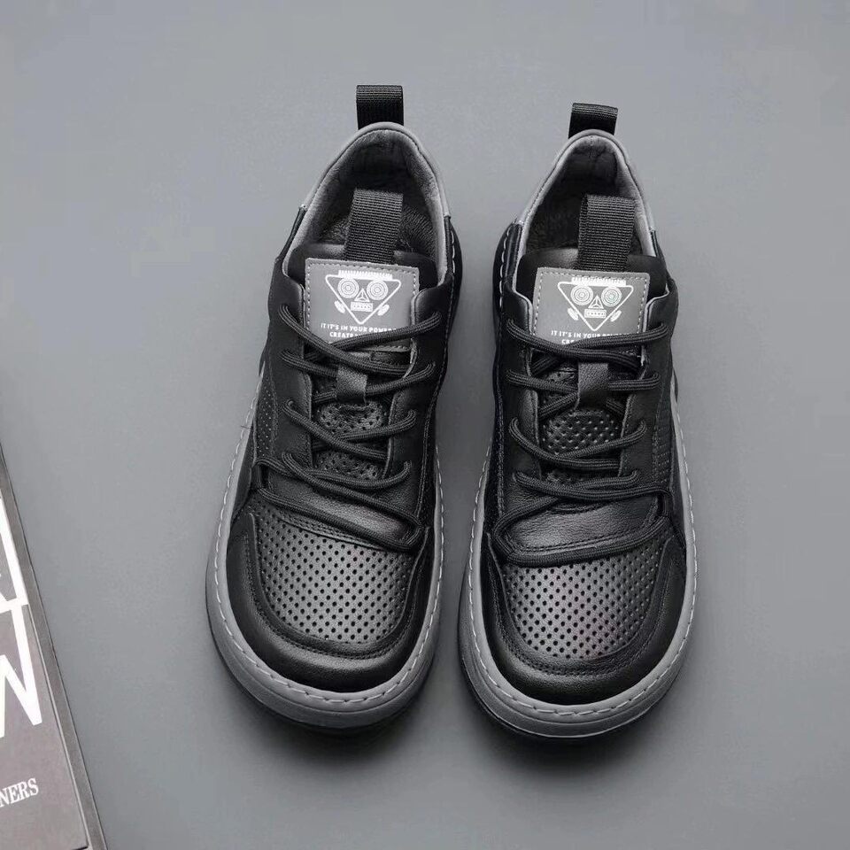 Giày sneaker nam da bò thật mũi tròn, đế bằng chống trượt, thoáng khí, phối đồ dễ dàng — Dép sandal -1 màu trắng, Dép sandal -1 màu đen, Giày bệt màu trắng, Giày bệt màu đen