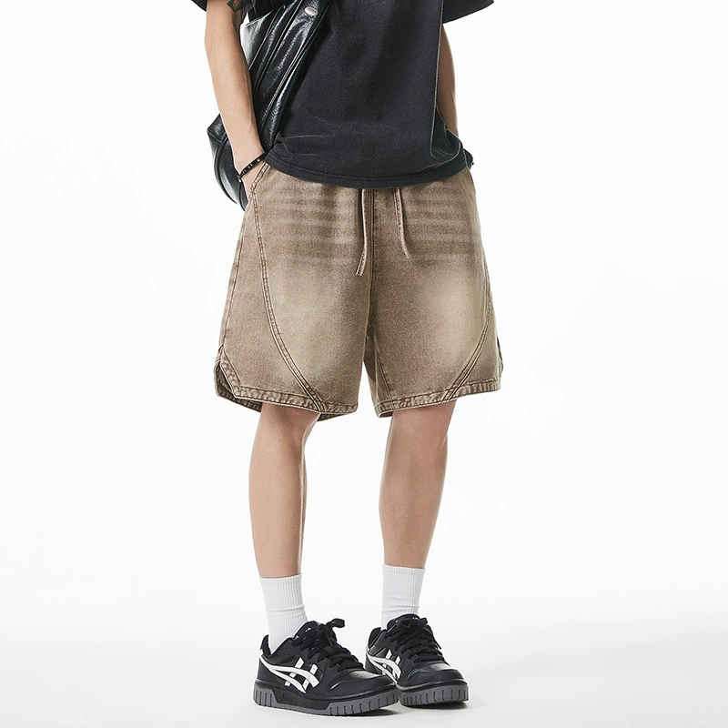 Сплит пошивный дизайн, потертые и потертые джинсовые шорты, летняя новая американская рабочая одежда в стиле ретро, модные брендовые брюки пяти четвертей q
