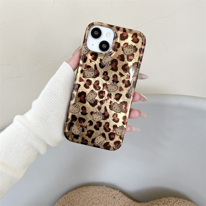 Gato de pantalla completa con estampado de leopardo marrón para Apple 16promax funda para teléfono móvil celebridad de Internet iPhone 15pro pulsera 13p