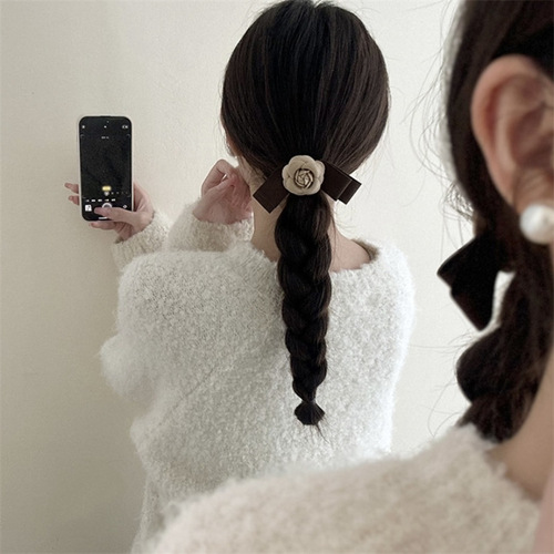 French classic retro elegant camellia bow hair clip for women, design-sensational temperament side hair clip, new hair accessory