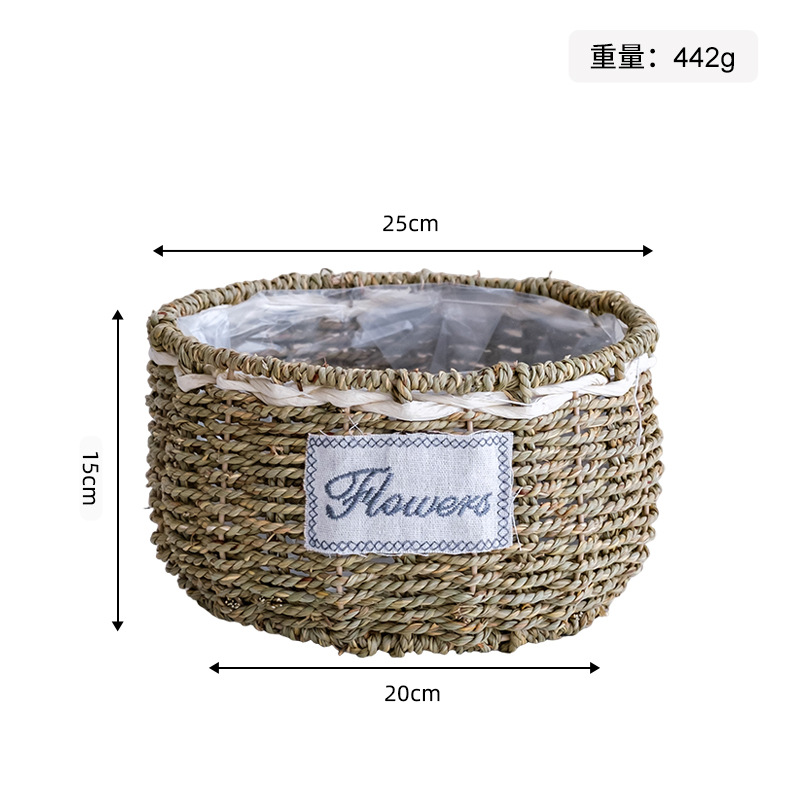 Maceta Decorativa Tejida de Paja Hecha a Mano para Jardín y Balcón