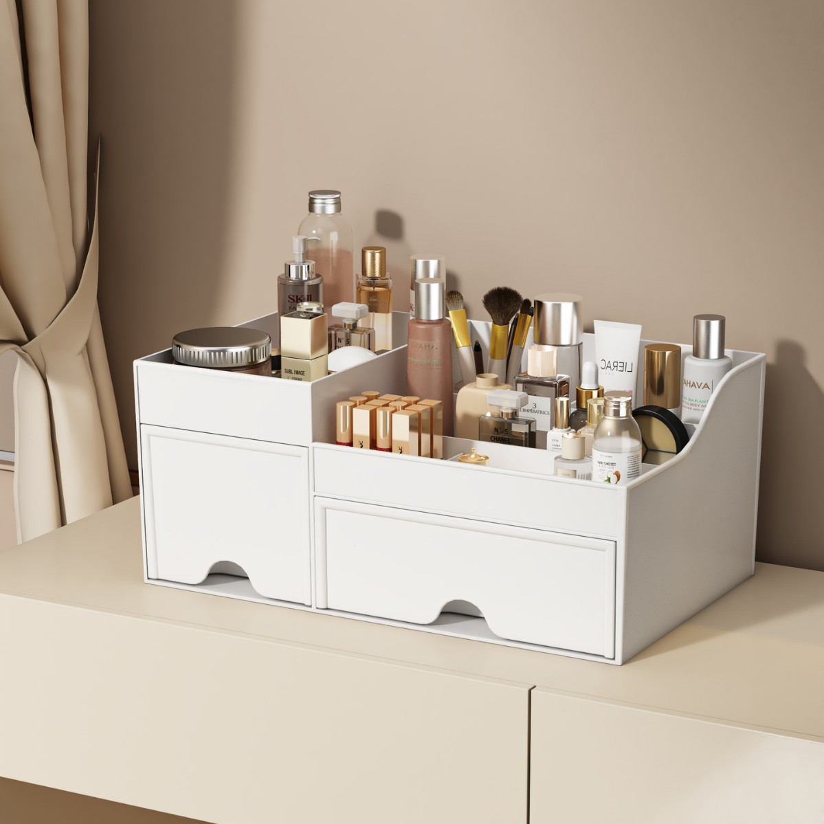 桌面抽屉式收纳盒学生桌面置物架桌面整理简约化妆品办公收纳盒