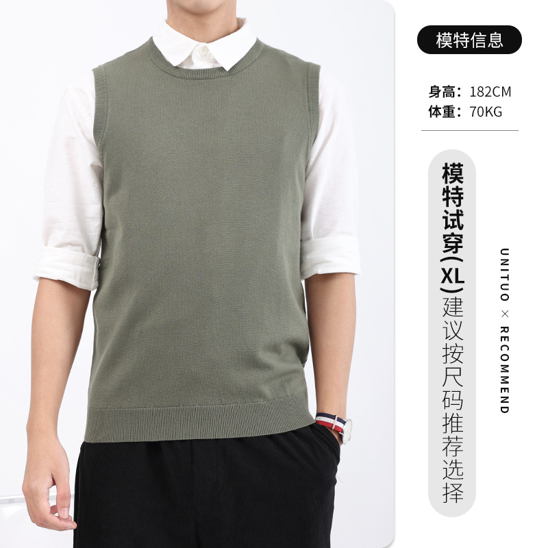 Otoño nuevo chaleco de punto de cuello redondo chaleco hombre suéter sin mangas camiseta de hombro de color sólido