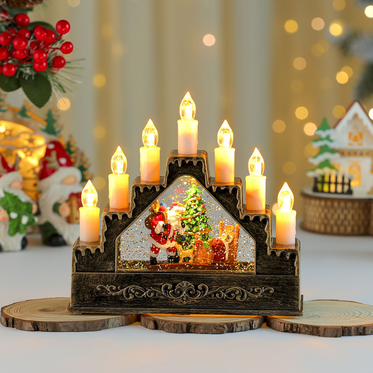 Nuevos productos creativos Inyección de agua Caja de música giratoria Luz de velas Decoración de la ventana del hogar del hotel Regalos de Navidad
