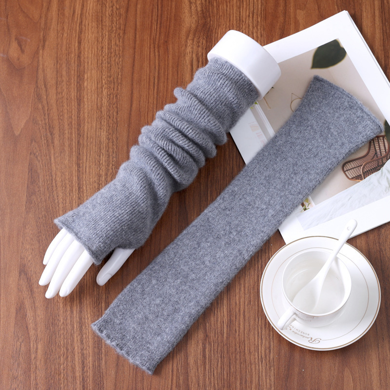 Factory Wholesale Manufacturer Cross-Border Wholesale Wool Pile Sleeve Knitted Warm Fingerless Cashmere Arm Guard Long Sleeve Gloves for Women