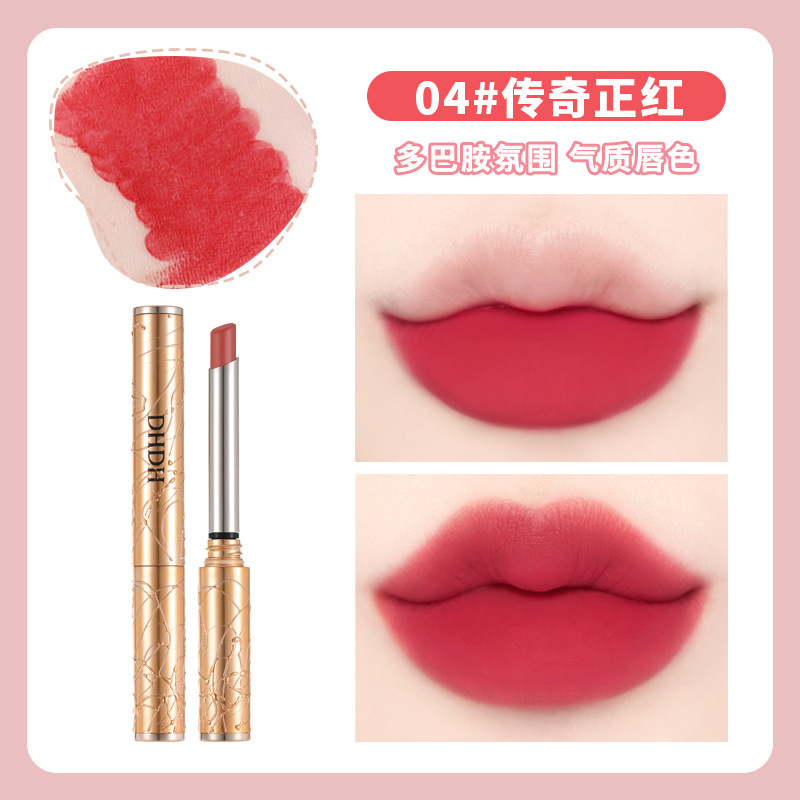 DHDH es un excelente lápiz labial sin tazas, terciopelo mate, color suave, maquillaje fresco, niebla, lápiz labial de belleza.