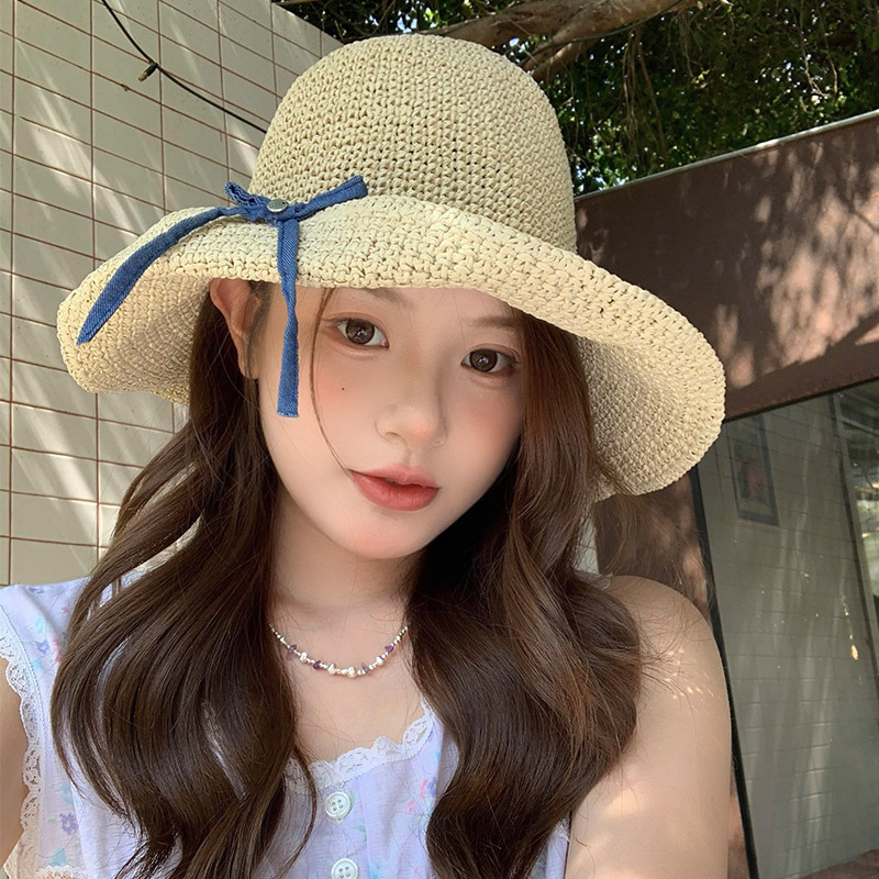 Hepburn Style Straw Hat For Women, Large Brim Foldable Sunshade_voghion.com