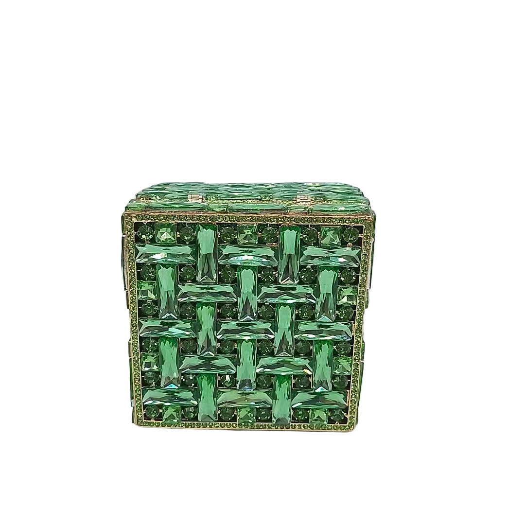 Túi clutch nữ đính kim cương dáng hộp vuông nhỏ dự tiệc — Nền vàng kim cương trắng, Vàng AB, Bạc AB, Màu bạc chi tiết 3