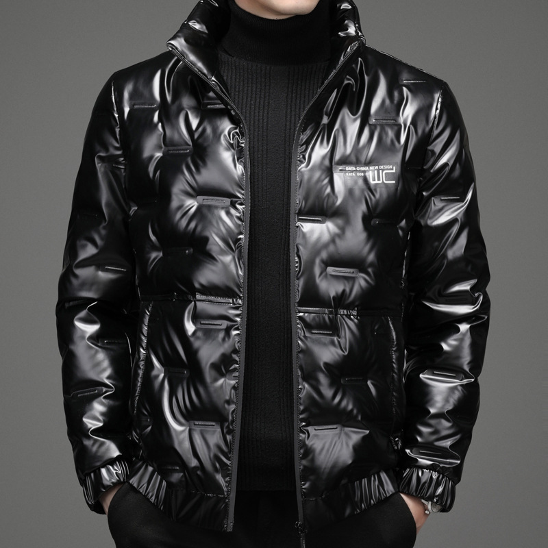 25 New Glossy No-Wash Lightweight down Jacket Men's Short Stand Collar Winter New 90 White Duck down Warm Jacket Trendy