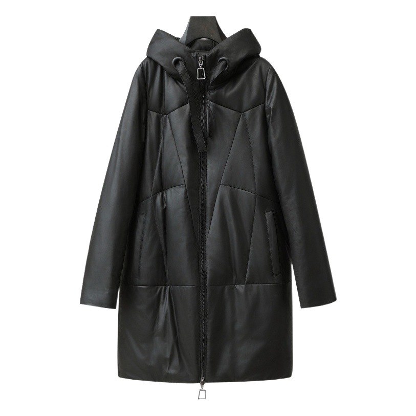 Chaqueta de plumón de cuero genuino para mujer, longitud media, plumón de pato blanco, nuevo modelo otoño-invierno 2026, abrigo de piel Haining, grueso, cálido, de alta gama.