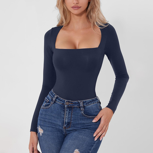 Cross-border new women's sexy skin-friendly long-sleeved one-piece shaping high-elastic waist-cinch butt-lifting yoga top wholesale