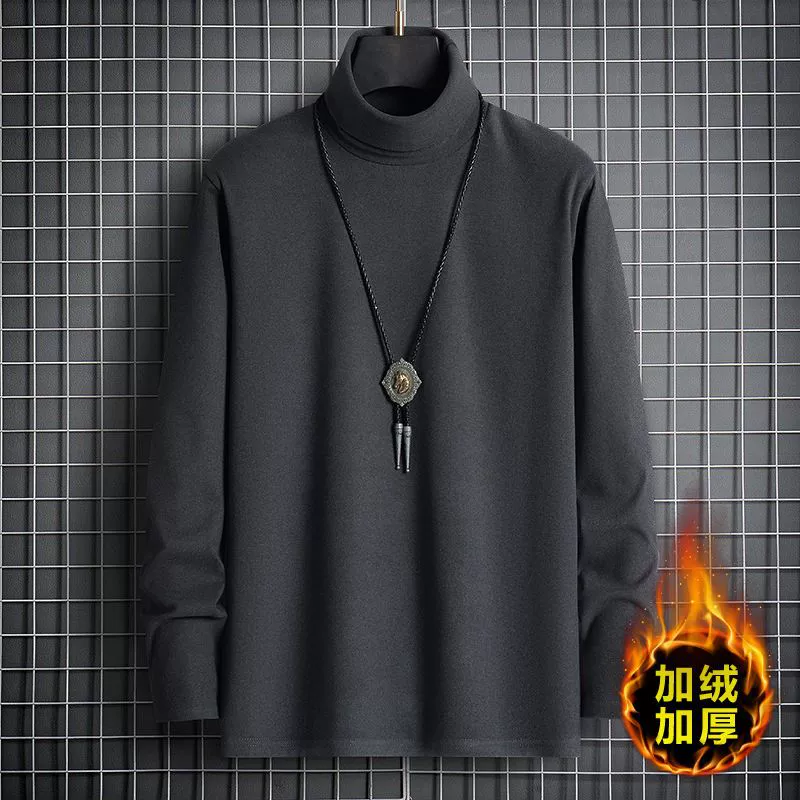 Фархатная футболка для мужчин с длинными рукавами, рубашка с высоким вырезом и прямым толстым толстым толстым зимой
