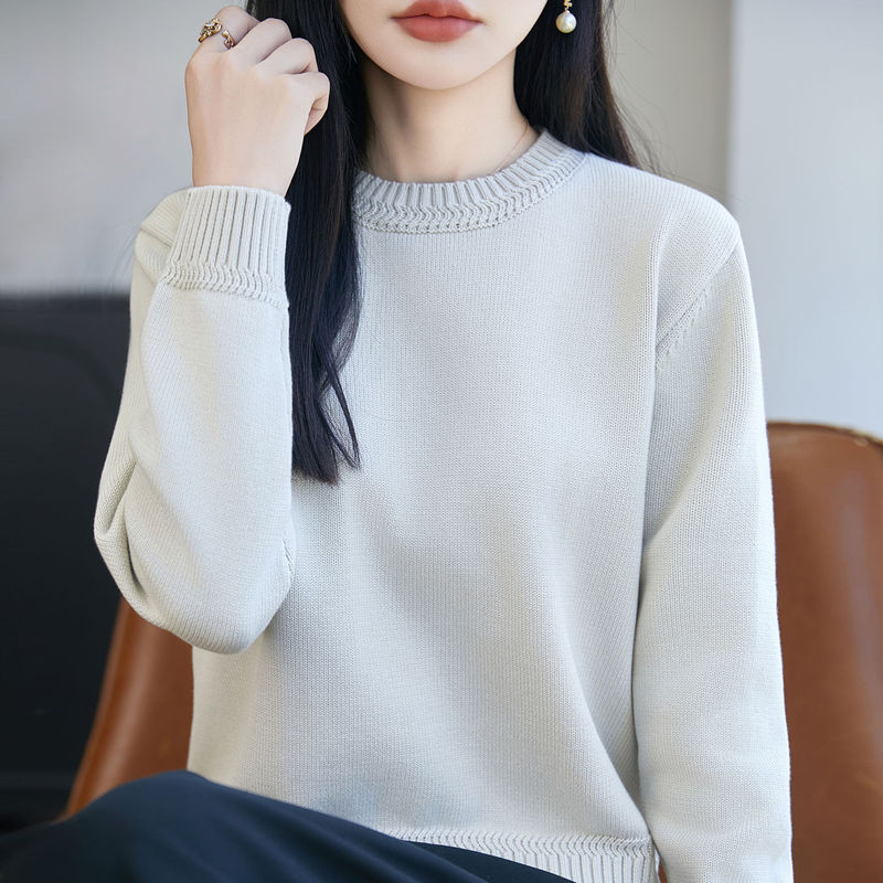 Gentle style 100% pure cotton knitted base shirt for women, warm inner layer, thickened, loose fit, slimming design, stylish sweater top Gentle style 100% pure cotton knitted base shirt for women, warm inner layer, thickened, loose fit, slimming design, stylish sweater top