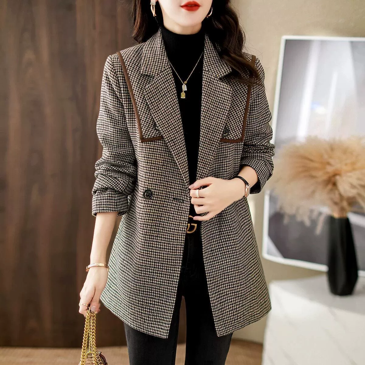 Свитерный осенний классический пиджак- костюм, oversize, яркий запоминающийся стиль