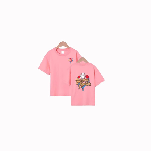 Summer Parent-Child Set 100% Cotton Children 220G Close Knit Slub Spun Small Drop Shoulder Baseball Print Versatile Style