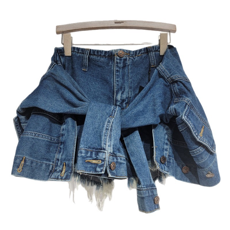 Pantalón Falda de Mezclilla con Nudo para Mujer de Poliéster Denim de Cintura Baja para Uso Diario
