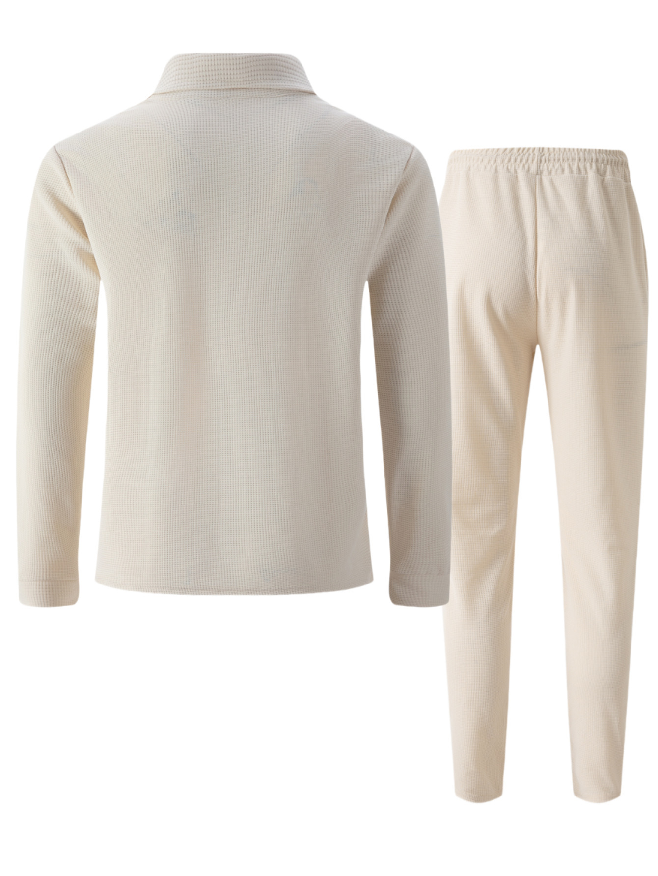 Men's Waffle Knit Shirt And Trousers Suit Casual Long Sleeve Set_voghion.com