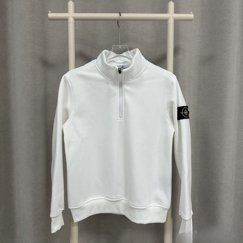 Stone Island Spring and Autumn New Ins Compass Arm Logo Half-Zip Pullover Solid Color Terry Crew Neck Loose Sweatshirt