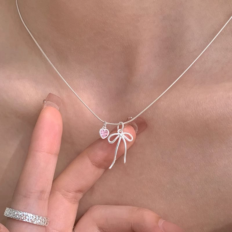 Сетка красный лук любовное ожерелье женский простой холодный ветер элегантный темперамент ключицы ins ветер нишевая шея прилив