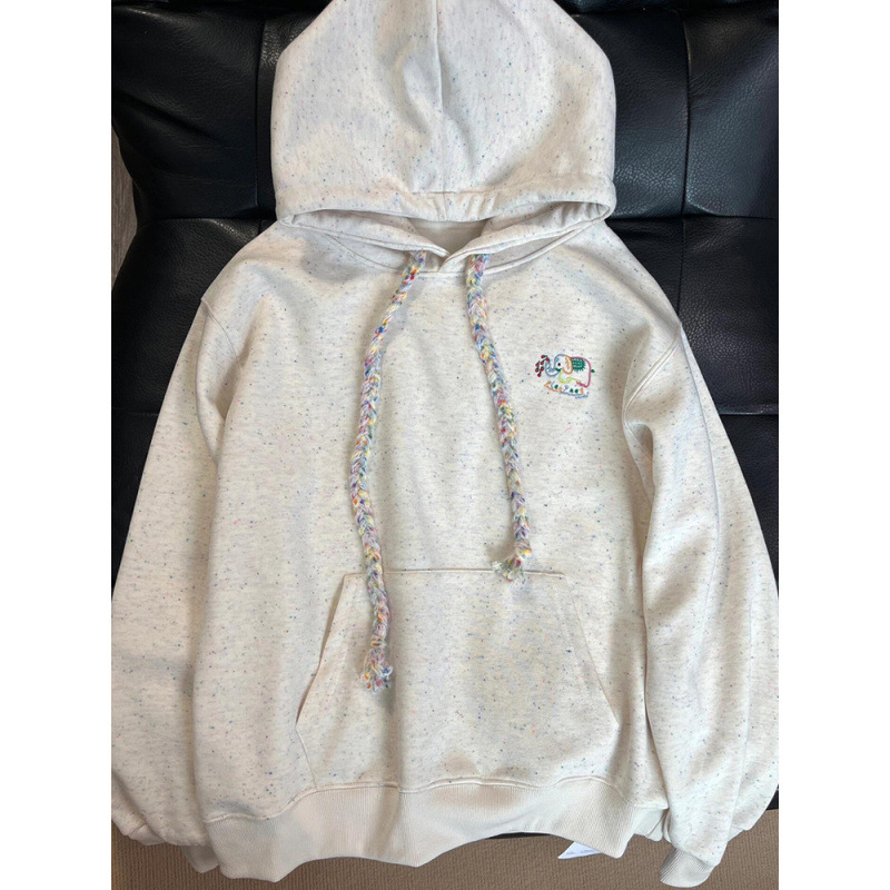 왕리 한국 스타일 달콤한 코끼리 자수 후드 스웨터 여성의 2024 가을 겨울 새로운 느슨한 한국 스타일 후드 인