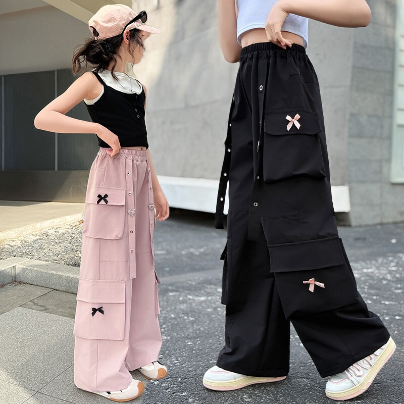 Girls Crane Pants Summer 2025 New Style Children's Thin Trousers Big Children's Girls Summer Sports Wide Leg Pants