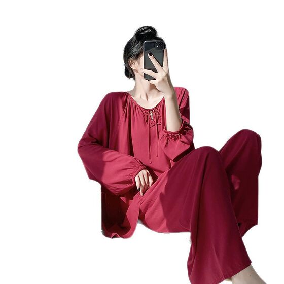 Cotton Silk Pajamas Women's Spring and Autumn Thin Long-sleeved plus size Cyber Popular suit Summer New Arrival Rayon Printed Air Conditioning Home Clothes