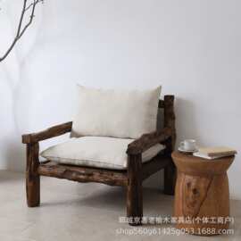 老榆木休闲椅阳台庭院休闲躺椅榻榻米沙发实木单人懒人躺椅喝茶凳