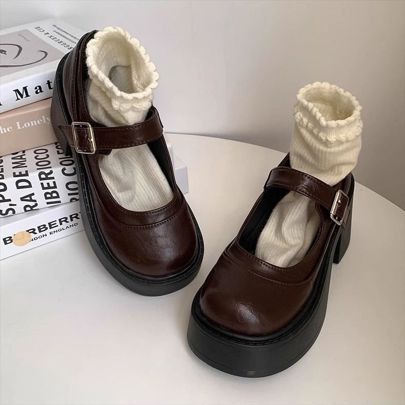 棕色复古法式增高厚底小皮鞋女2025新款春季玛丽珍浅口单鞋子|undefined