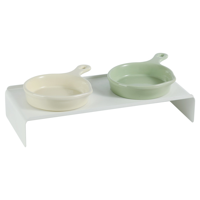 Tazón para gatos de fondo plano de cerámica Tazón para beber con mango Protección cervical anti-volteo Gato enlatado Aperitivos Tazón de comida Tazón para mascotas