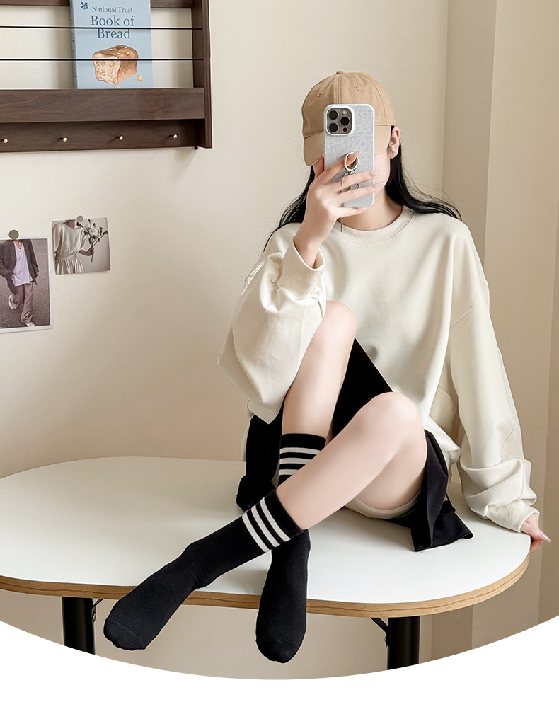 40g Weight Socks Classification Socks Lingerie Type Cotton Fabric Type A Pair Quantity Women's Sweet Stripe Cotton Crew Socks A Pair