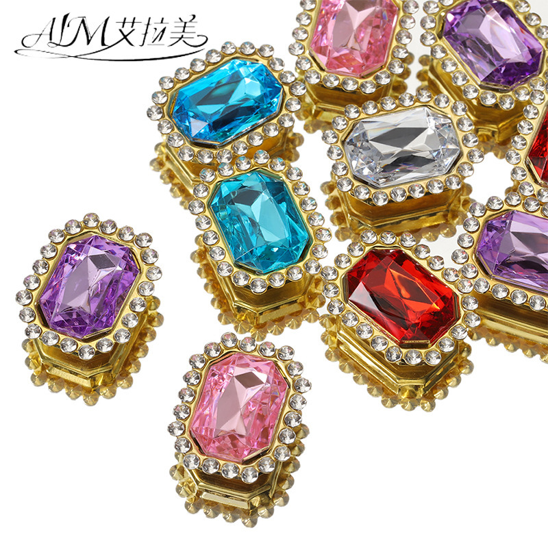 Cross-border diy hand-stitched Diamond handmade wedding dress hair accessories rectangular double-layer crystal flat diamond