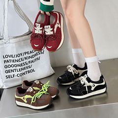 红色德训鞋女款平底2025秋季韩版透气学生运动休闲阿甘鞋百搭