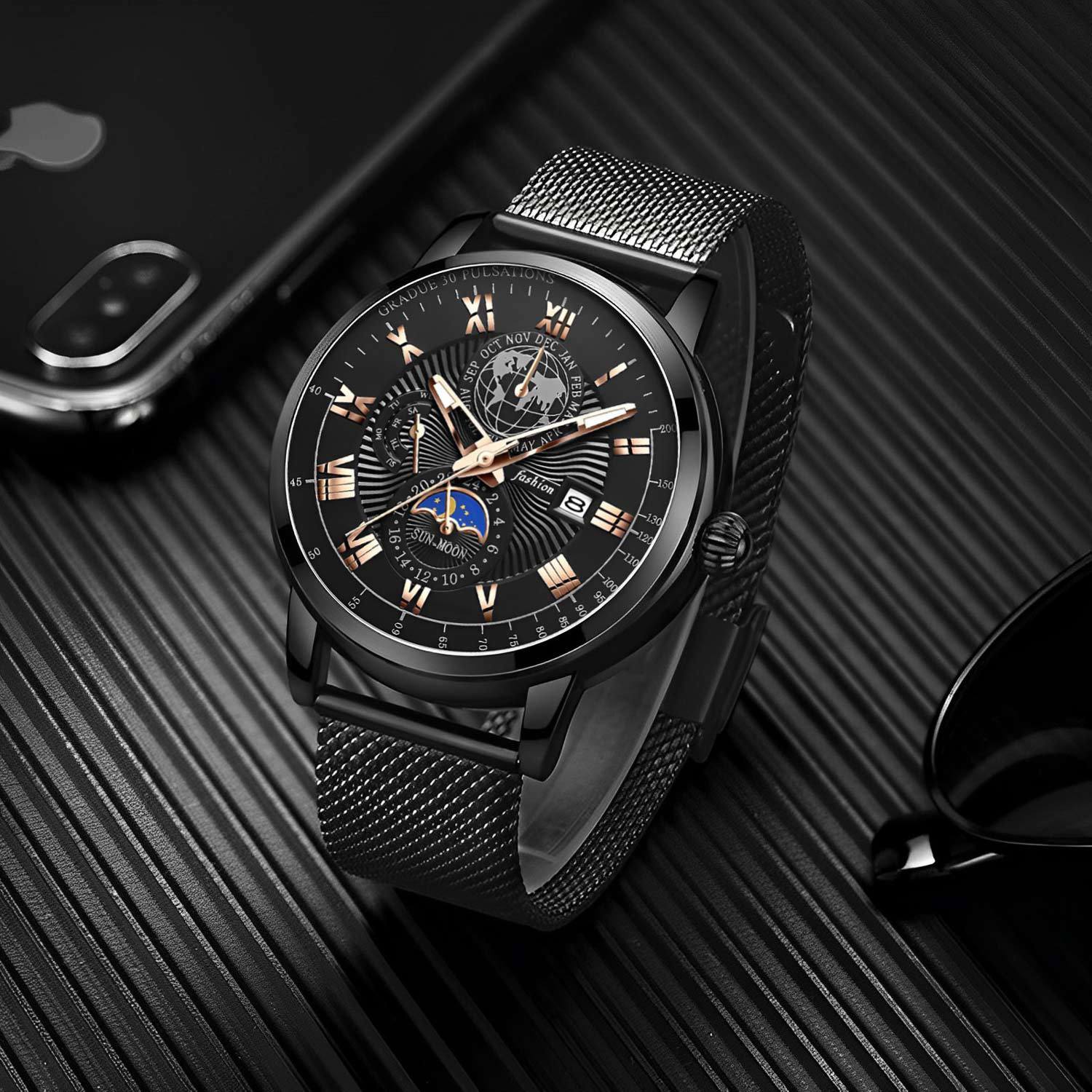 Herren Kalender Herren Quarzuhr Wasserdicht Leuchtend Stahluhr Business Uhr Vollautomatisch Mode_voghion.com