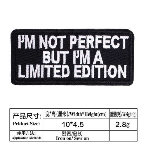 Cross-border hot selling cloth patch embroidery black and white humorous English cloth patch English letters rectangular clothing accessories wholesale