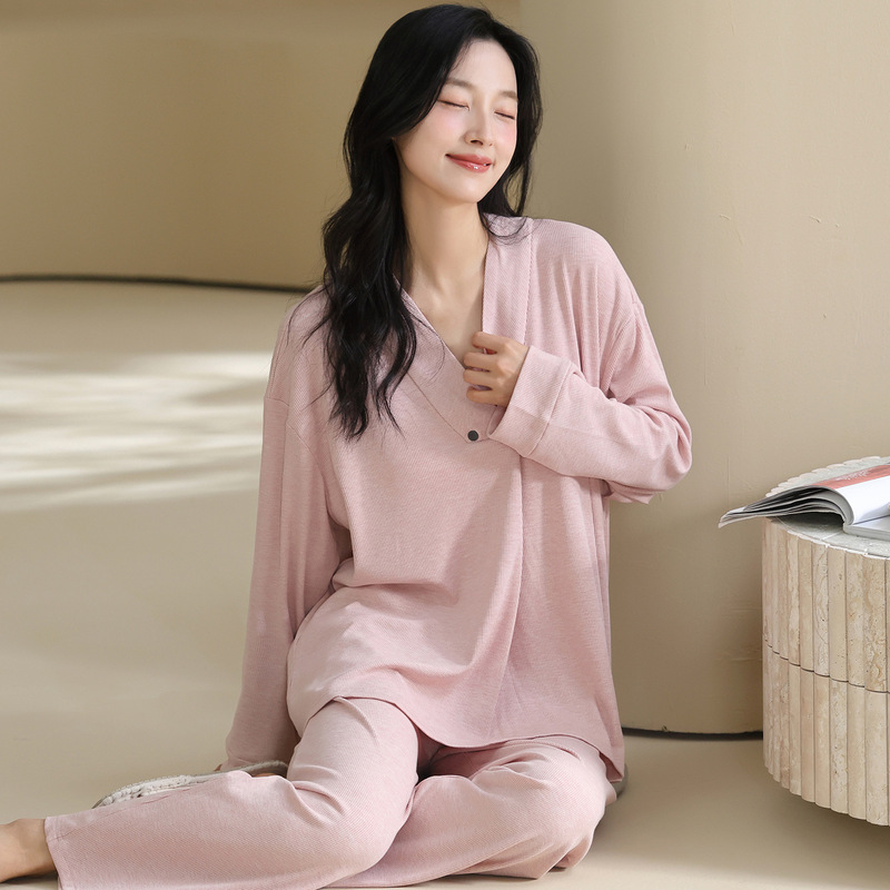 孕妇睡衣女款春季月子服孕期产后长裤可外穿休闲带胸垫家居服套装|undefined