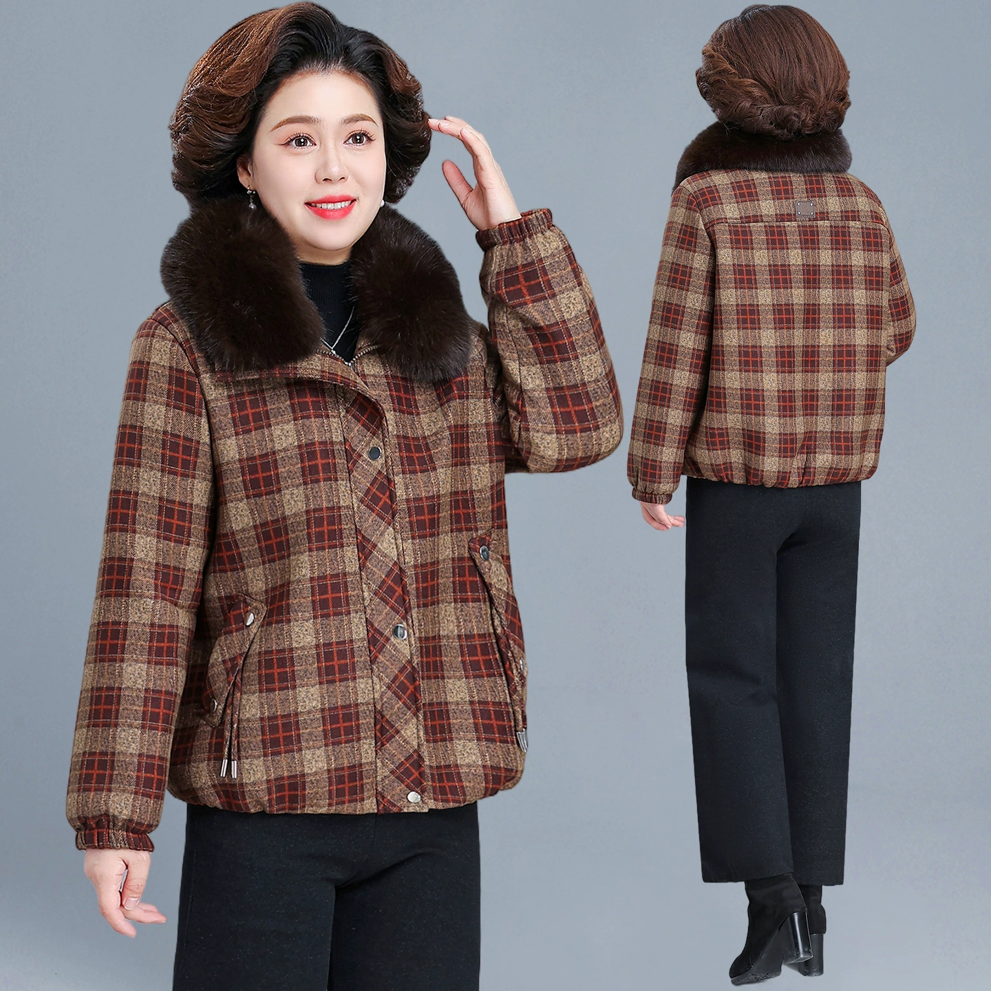 Short winter fleece down jacket for mother, for middle age, western style
