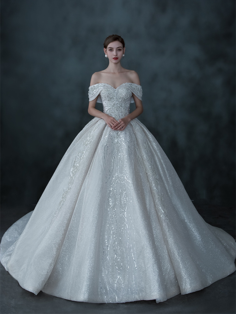 Abbigliamento donna Abito da sposa principale sposa monospalla temperamento coda lunga foresta fata sogno copertura braccia spesse coda piccola_voghion.com