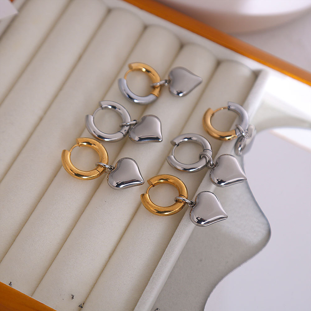 Titanium Steel Material 1 Pair Basic Modern Style Classic Style U Shape Heart Shape Plating Titanium Steel Drop Earrings