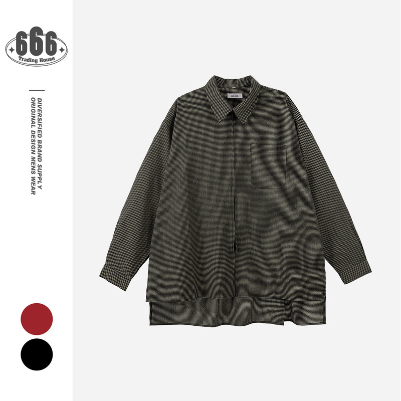 DESIRABELT designer trendy mid-length plaid shirt, loose fit, long-sleeved men's jacket DC145 DESIRABELT designer trendy mid-length plaid shirt, loose fit, long-sleeved men's jacket DC145