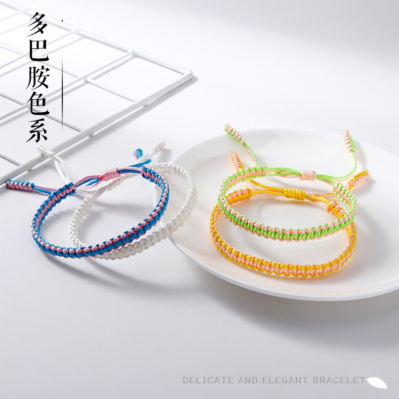 Foreign Trade Braided Rope Ethnic Style Hand Rope Dopamine Handmade Flat Knot Bracelet Nylon Rope Adjustable Hand Ring in Stock Foreign Trade Braided Rope Ethnic Style Hand Rope Dopamine Handmade Flat Knot Bracelet Nylon Rope Adjustable Hand Ring in Stock