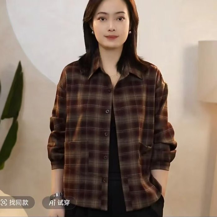 一件代发爆款格子衬衫外套2025秋季新款时尚休闲宽松百搭显瘦上衣|undefined